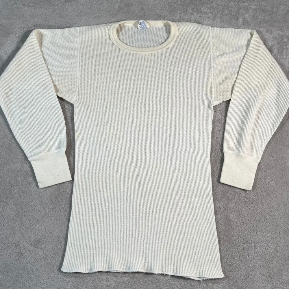 Vintage JE Morgan Long Johns Thermal Shirt Mens Size Large White Waffle Knit USA